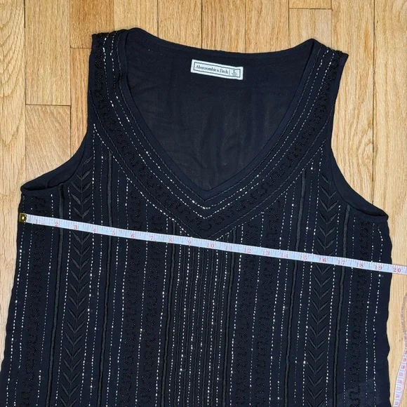 Abercrombie & Fitch Black Sleeveless Beaded Tank Top Women’s size Large - Picture 5 of 6